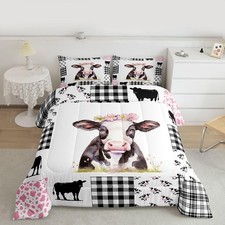 Cow Print Comforter Set Cartoon Milk Cow Bedding Set Floral Print Comforter B...