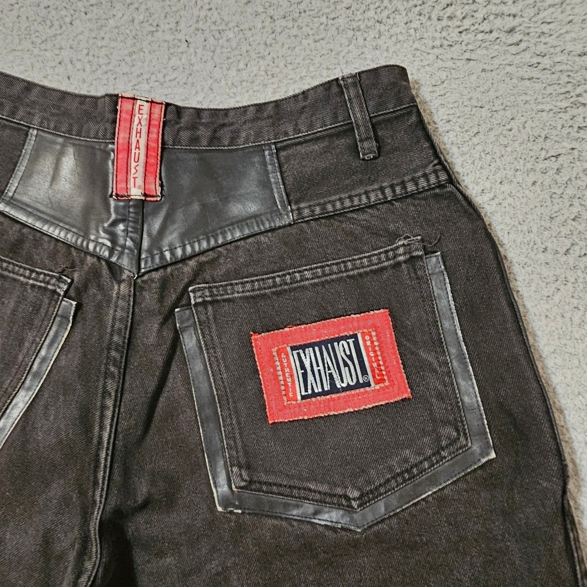 Rare Vintage EXHAUST Hip Hop Denim Jeans 90s Streetwear Leather 