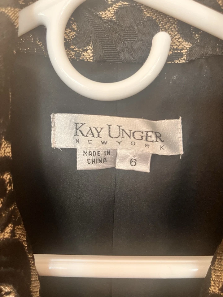 Blazer/Chaqueta/Abrigo KAY UNGER Mujer Negro Dorado Patrón, Forrado, Talla 6...NUEVO SIN ETIQUETAS Foto 4 de 4
