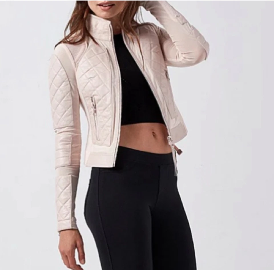 Blanc Noir Women's Light Pink Leather Mesh Moto Jacket Medium NWT $279 - Image 4 of 4