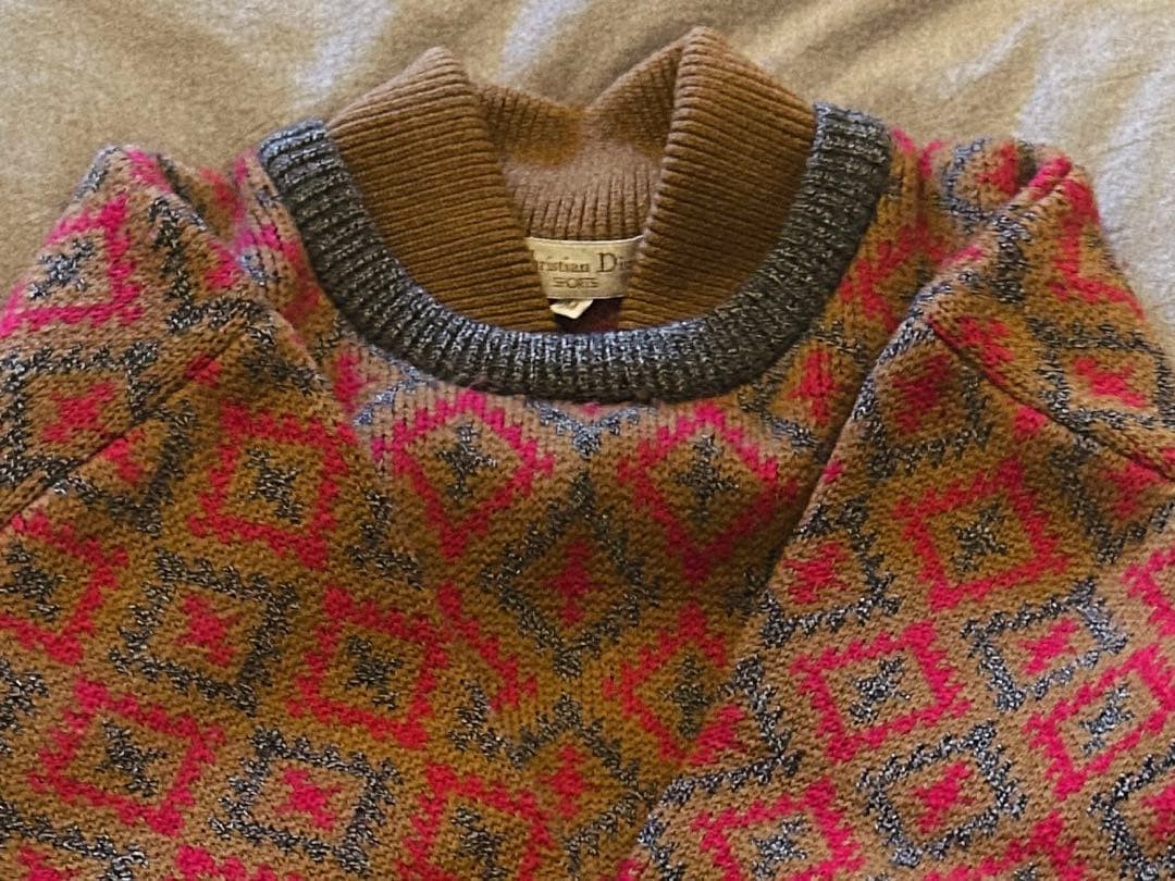 Christian Dior SPORTS Sweater Size M Geometric Pattern Camel Pink Gray