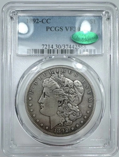 1892-CC $1 Morgan Dollar- PCGS VF30 CAC - Very Original and Nice!