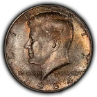 1964 50c Kennedy Half Dollar - PQ Rainbow Pastel Toning - BU - SKU-H3642