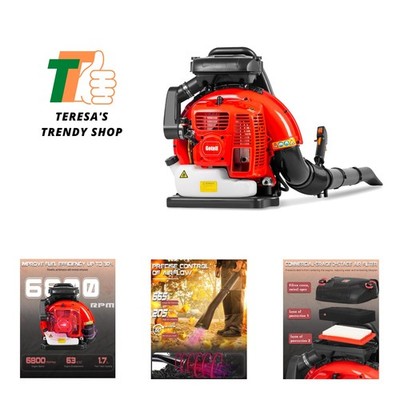 Professional Gas Powered Backpack Leaf Blower   2-Stroke High-Performance 63C...