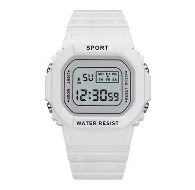 Weiße LED Digital Armbanduhr Sport Alarm Chrono Minimal Unisex Design