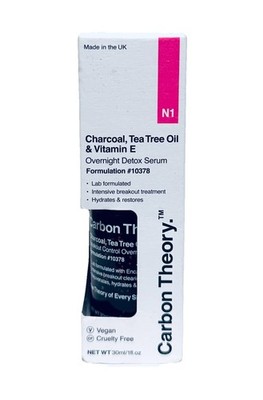 NIB Carbon Theory Charcoal Tea Tree Oil Vitamin E Overnight Detox Serum 1 OZ