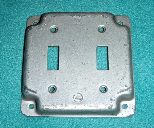 4" SQUARE DOUBLE SWITCH METAL WALL COVER, 1/2" RAISED