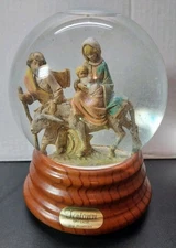 Vintage Fontanini Italy Mary Joseph  Baby Jesus Donkey Musical Glitter Dome 