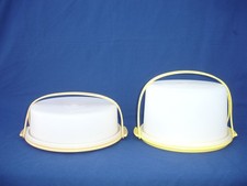 6 Lot Vintage Tupperware Cake Pie Carrier Keeper Lids Handles Yellow Gold CLEAN