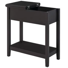 Modern Freestanding Countertop Side Table with Swing Hinge Storage Compartment