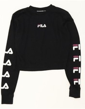 FILA Womens Oversized Crop Graphic Sweatshirt Jumper UK 10 Small Black BV07
