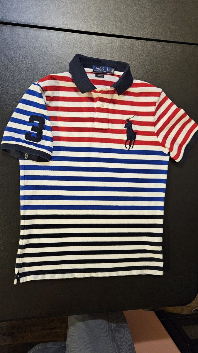ビックポニー ラルフ S USA Polo Ralph Lauren Big Pony #3 Multicolor Striped Shirt Mens S Red