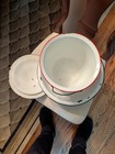 Vintage white and red trim enamelware chamber pot w/lid and basin — photo 3