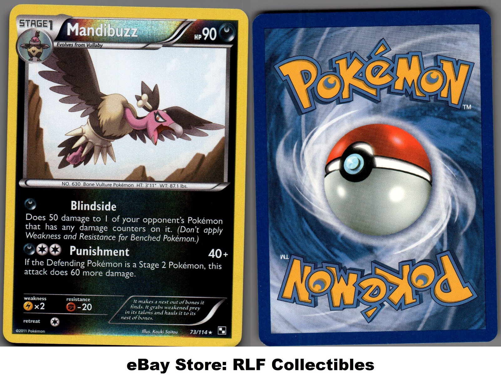2011 Pokemon, Black & White Base, #73/114 Mandibuzz, Reverse Holo Rare