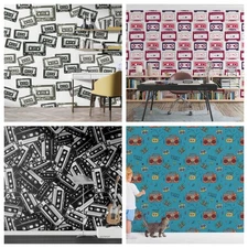 3D Cassette Tape Pattern Self-adhesive Wallpaper Removable Wallpaper Wall Mural