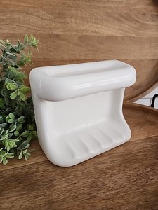 ​Vintage White Ceramic Wall Mount Soap Dish & Washcloth Bar MCM Bathroom Salvage