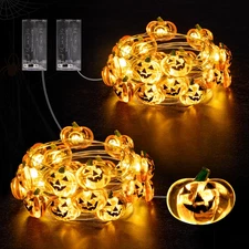 2 Packs Halloween Pumpkin String Lights, 7Ft 20 Leds Orange Halloween String Lig