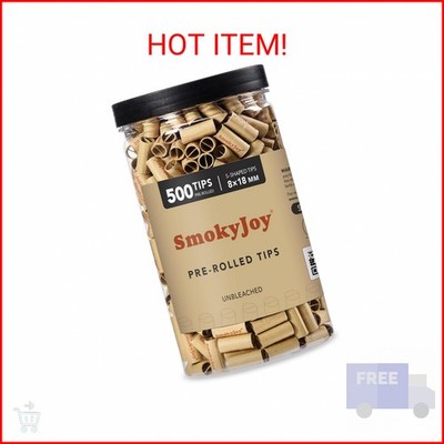SmokyJoy 500 Pcs 8mm Natural Unbleached Pre Rolled Filter Tips for Rolling Paper