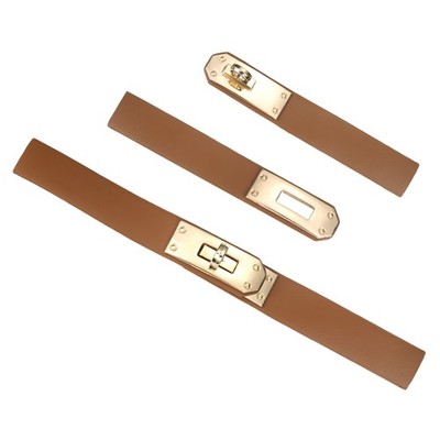 2Pcs Leather Snap Buckle Lock, 8.3'' Sew on Toggle Closure, Brown/Gold