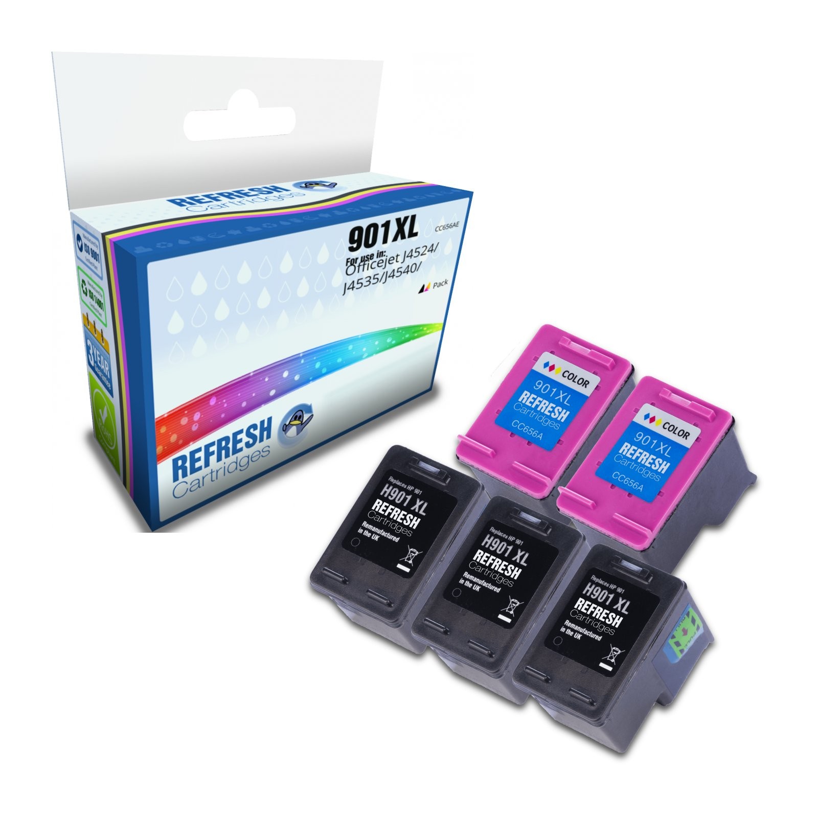 Refresh Cartridges Saver Value Pack 5x #901XL Ink Compatible With HP Printers