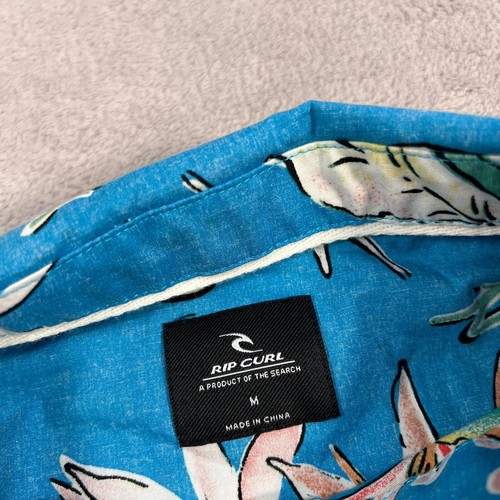 Rip Curl Shirt Mens Medium Blue Hawaii Floral Button Up Short Sleeve Cotton - Picture 3 of 9