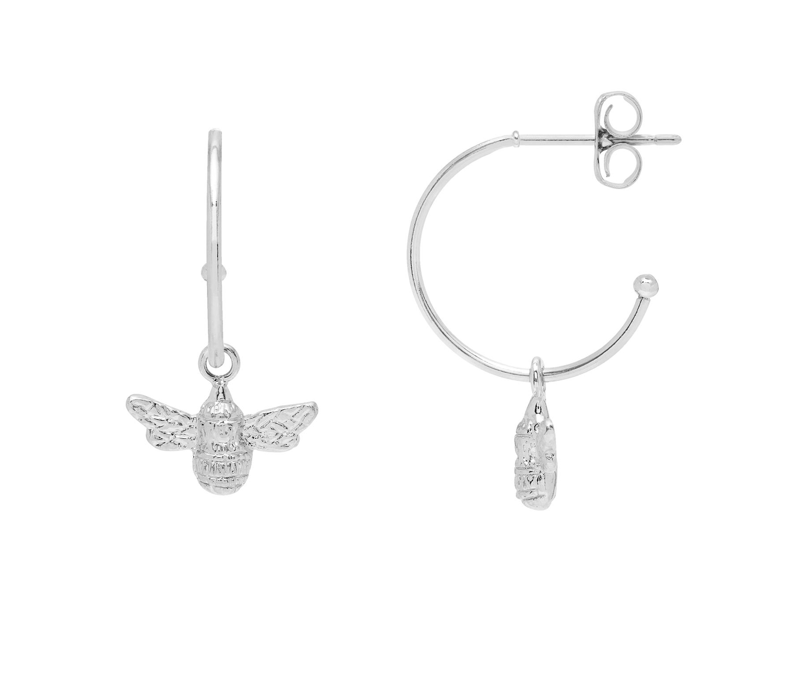 Bee Drop Hoop Earrings - Silver Plated - Estella Bartlett