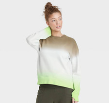 Women's Crew Neck Sweatshirt Thumbholes Olive Mint Dip Dye - All In Motion, L