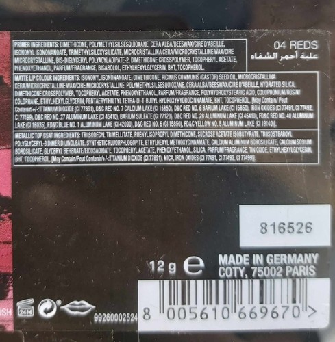 Max Factor LIPFINITY PALETTE Lippenstiftpalette 04 REDS MADE IN GERMANY - Bild 8 von 8