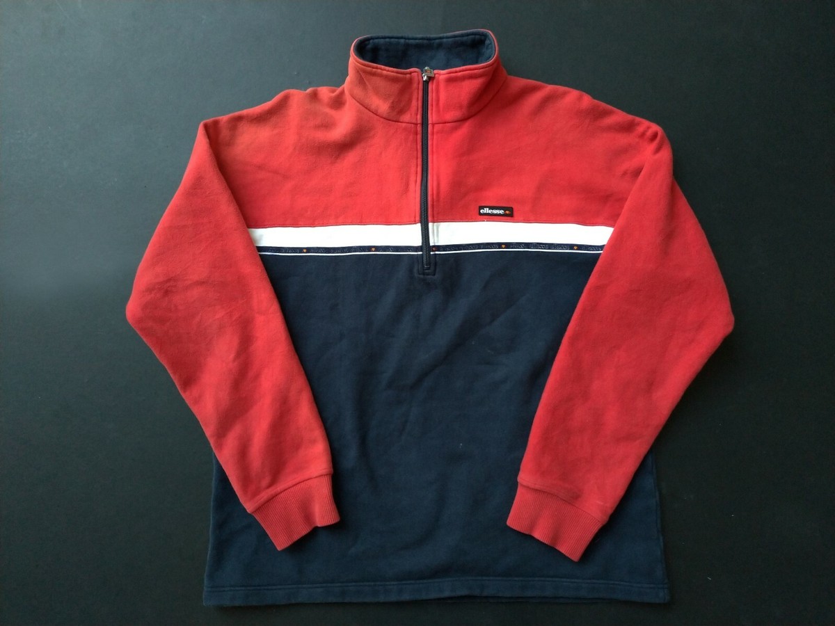 Vintage Ellesse Sweatshirt Red Blue Big Logo Spell Out Side tape