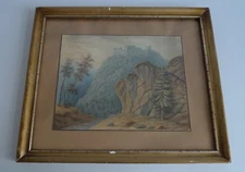 Impressionist - Mountain Landscape With Castle And River - England? - Aquarell