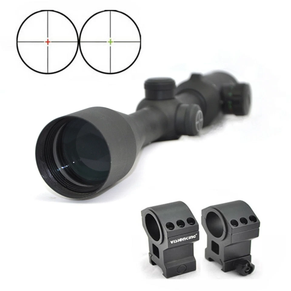 Visionking 3-9x44 Red/Green Illuminated Rifle Scope Target Tactical 21mm Rings - Image 3 of 4