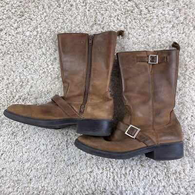 lands end womens size 5 brown boots cuban heel zip closure