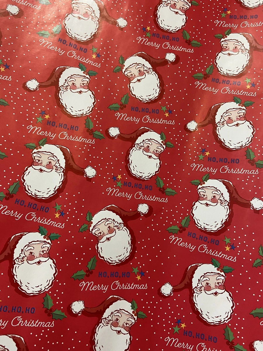 4m 8m 12m 16m RED HO HO HO SANTA HOLLY WRAPPING PAPER CHRISTMAS PRESENT GIFT