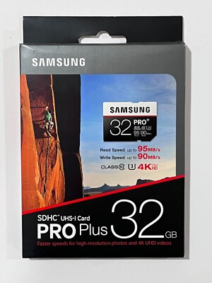 New Samsung 32GB PRO+ UHS-I SDHC U3 Memory Card (Class 10) MB-SD32D/AM