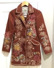 Paparazzi Floral Embroidered Wool Blend Boho Button Lined Coat Jacket Size M
