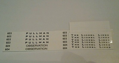 LIONEL 603-603-604 RED COMET PASSENGER CAR BLACK WATERSLIDE DECALS SET NICE LOOK