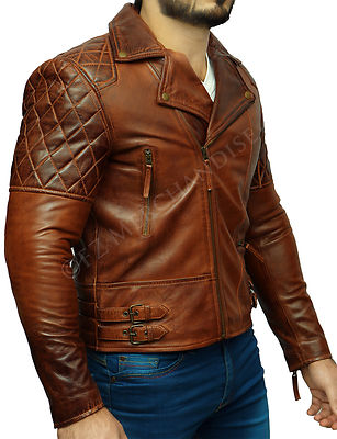 Mens Biker Vintage Motorcycle Racer Brown Distressed Leather Mens Biker Vintage Motorcycle Racer Brown Distressed Leather