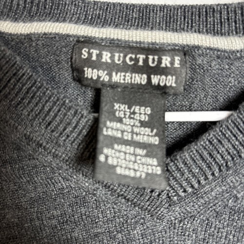 Structure 100% Merino Wool Sweater Mens SZ XXL Gray Preppy Career College - Picture 5 of 5