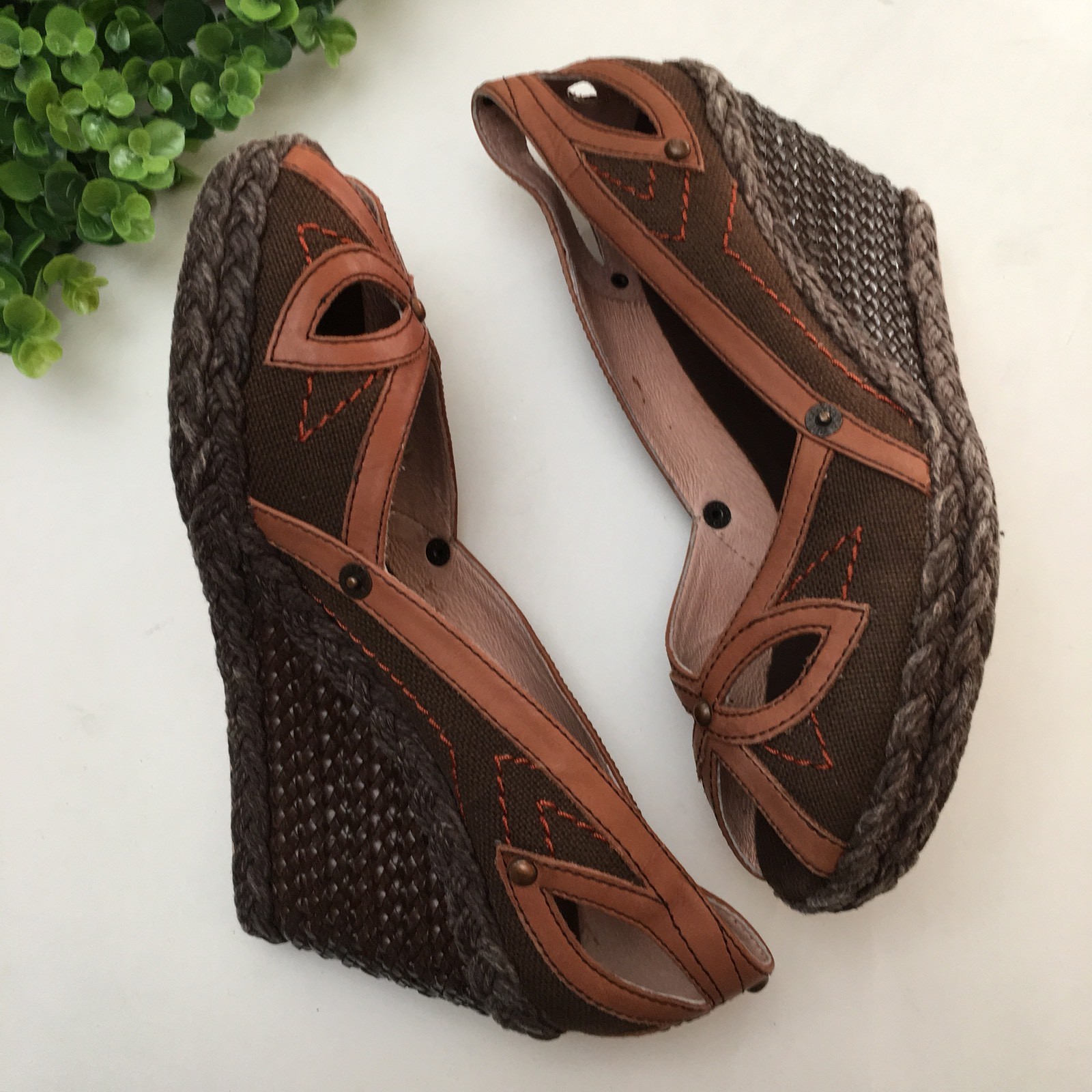 Ted Baker Womens Brown Leather Canvas Espadrille Peep Peep Peep Toe Wedge Sandals Size 9 19000c Ted Baker Womens Brown Leather Canvas Espadrille Peep Peep Peep Toe Wedge Sandals Size 9 19000c