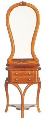 Maison de Poupées Coiffeuse en Acajou et Tabouret Miniature