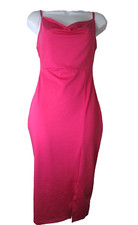Women's Dress Size M Pink Draped Collar Satin Front Side Slit Adj Straps NWT