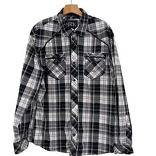 Buckle Black Shirt Mens Plaid Button Snap Western Relaxed fit size large rodeo