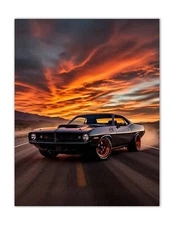 DESERT SUNSET 1970 Hemi Cuda Muscle Car Inspired Poster -Unframed- Print