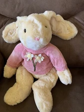 Commonwealth Plush Tan Rabbit Pink Chenille Sweater Stuffed Animal 1999 Vintage