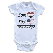 50% Egyptian 50% American 100% Beautiful Egypt Flag Heart Baby Bodysuit