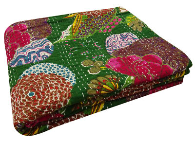 Kantha Quilt Indische Überwurf Decke Vintage Handarbeit Baumwolle Tagesdecke ...