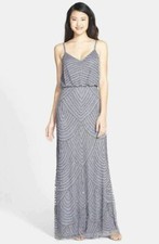 Adrianna Papell Embellished Blouson Gown Sz 12 Silver Gray