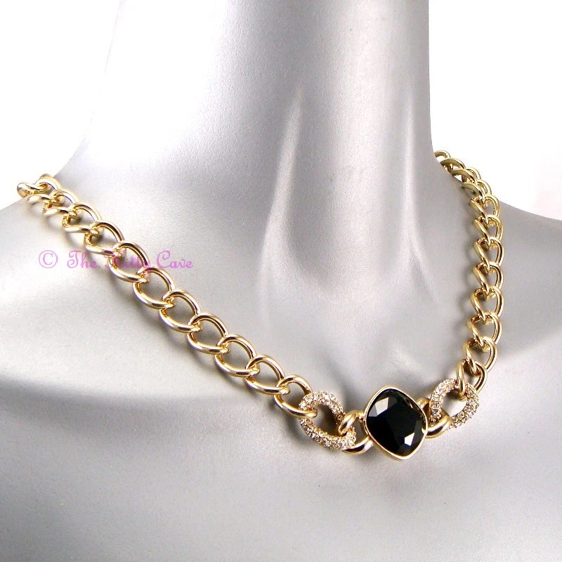 Oro Pltd Wag Destacado Toggle Barra en T Gargantilla Collar de Cadena con Cristales de Swarovski Foto 3 de 4