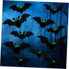  15 Pcs Haning Bats Halloween Decorations Outside, Large Plastic 3D Bat Decor 