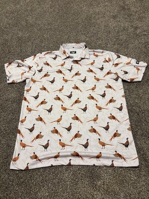 Waggle Shirt Adult XL Golf Polo White Pheasant Print Performance Stretch Mens